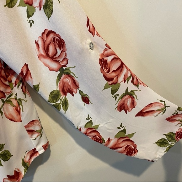 Guess XL Floral Rose Print 3/4 Sleeve Collared Blouse - Picture 9 of 17